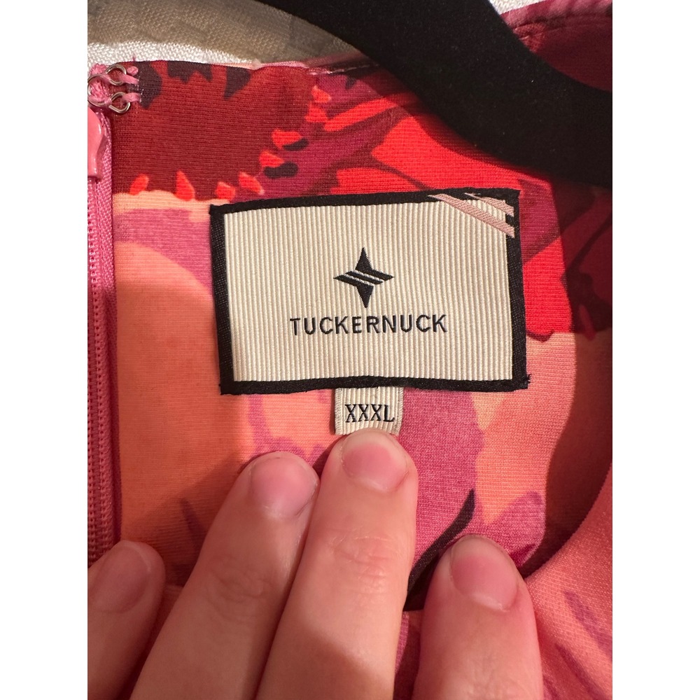 Tuckernuck Hutton Dress Poppy Stripe Floral Pink Red Midi 3X 3/4 Sleeve Crewneck - Picture 7 of 9